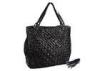 Custom Ladies Black Leather Shoulder Bag with Patchwork Design