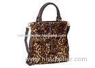 Brown Leopard Print Horse Hair Fur Handbags Genuine Leather Tote