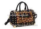 Leopard Print Horse Fur Handbags Genuine Leather Studded Tote Bag
