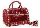 Fashion Horse Hair Leather Red Fur Handbags with Big Round Rivet