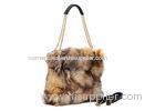 Pebble Leather Ladies Shoulder Bag / Fox Fur Bag with Chain Shoulder Strap