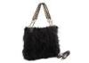 Chain Shoulder Strap Black Fur Handbags / Genuine Leather Tote Bags
