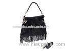 Luxury Rabbit Fur Handbag / Black Suede Fringe Bag for Women