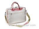 Beige Womens Nylon Bag With Leather Handles , 13 inch Laptop Bag