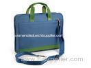 Blue Nylon Notebook Tote Bag with Green Handle for Business Casual Professionals