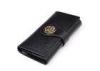 Long Size Tri fold Genuine Leather Wallets for Women , Gold Metal Badge on Front