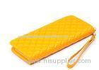 Yellow Embossed Genuine Leather Wallets , Top Grain Pebble Nylon Lining