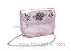 Mettalic Pink Cracked Small Leather Clutch Bags with Crystal Flap