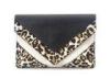Horse Hair Leopard Print Clutch Bag with Double Flap / Pocket / Chain Strap