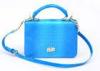 Bright Blue Small Leather Shoulder Bag with Removable Chain Strap