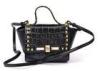 Black Crocodile Embossed Leather Bag / Calf Leather Handbags with Pyramid Studs