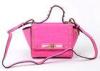 Small Pink Leather Shoulder Bag for Women , Croco Pattern Flap