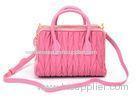 Fashion Soft Nylon Womens Leather Bag Shoulder Tote , Pink / Black