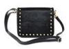 Women Black Horse Hair Leather Crossbody Bags with Crystal Rivets
