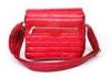 Waterproof Soft Nylon Shoulder Bag with Leather Trimming Quilted , Red