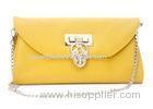Skull Detail Genuine Leather Yellow Clutch Bags for Girls , Ladies