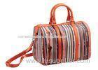 Customised Striped Small Leather Duffle Bag / Cotton lining shoulder bags