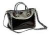 Black Transparent PU Leather Bag Tote with Removable Pouch Inside