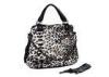 Shiny Ladies black leather hobo bag Leopard Print with Adjustable Sides