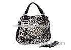 Shiny Ladies black leather hobo bag Leopard Print with Adjustable Sides