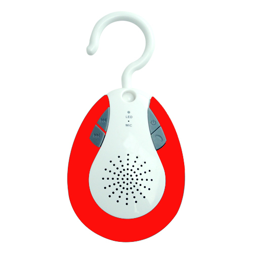 Red water-repellent Hook Design Bluetooth Shower Speaker& Auto FM Shower Radio