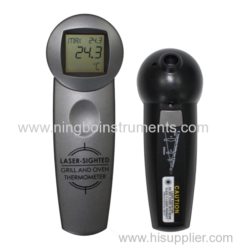 Infrared laser-sighted gill and oven thermometer