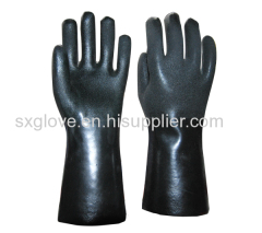 Black PVC fully coated work glove,sandy paper finish,Interlock liner,35cm