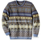 men's crew neck jacquard alpaca pullover sweater