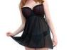 Comfortable Black Ladies Babydoll Nightwear with Stripe pattern fabric