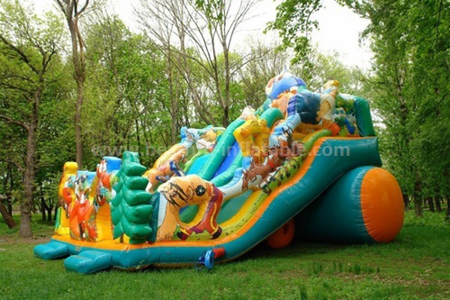 Home use inflatable bounce with slide