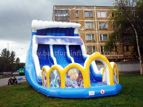 Inflatable double line slip slide