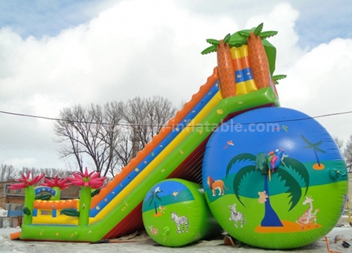 Inflatable three lanes slide