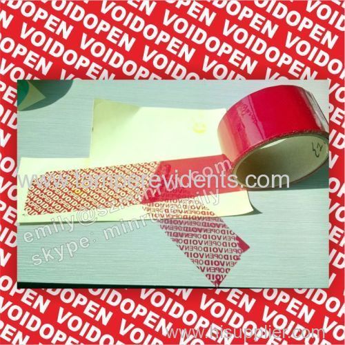Red tamper evident security seal tape(pet) Open void seal tape Tamper proof sealing tape in roll