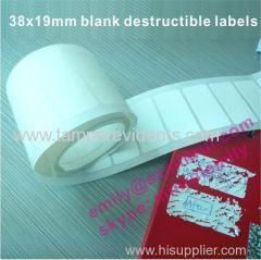 Custom blank tamper evident ultra self destructible vinyl labels in rolls for thermal transfer printed barcode or number