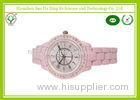 Fashion Charm Quartz Women Watches With Pink Pottery Strap / Teenage Girl Watches