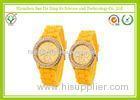 Custom Rubber Silicone Strap Watches With Yellow Band And Sunflower Dial