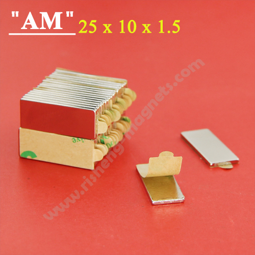 Powerful Rare Earth Neodymium Magnet Block N35 25 x 10 x 1.5mm High 3M 467 Self-Adhesive Applied