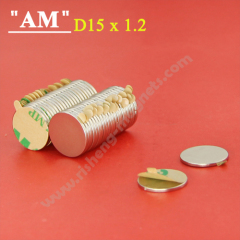 Permanent Neodymium Disc Magnet N35 D15 x 1.2mm With High Quality 3M 467 Self Adhesive