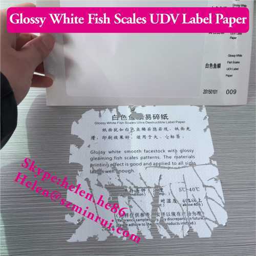 White Holographic Destructible Vinyl Eggshell Sticker Paper Glossy White Fish Scales Hologram UDV Fragile Label Paper