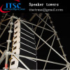 Layer trusses for speaker towers in outdoor event