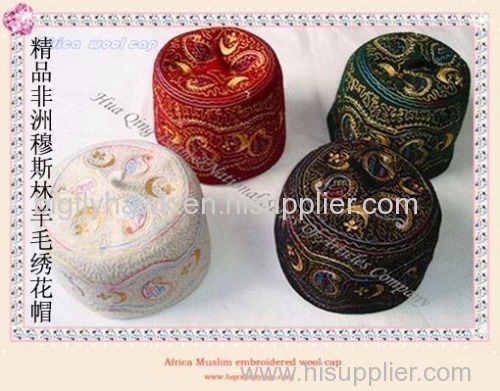 High quality Africa Muslim embroidered wool cap Handmade embroidery Boutique cap HQ004