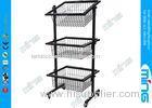 Black Slanted Baskets Wire Display Stands For Retail Store Use