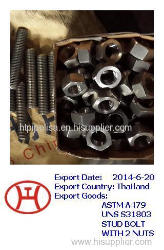 ASTM A479 UNS S31803 stud bolts with 2 nuts