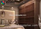 Brown Leather Modern Mirrored Wardrobe Closet With Sliding Doors For Bedroom