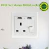 2015 New design 13A British plug switch socket with USB charger