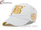 Gold 3D Embroidery Cotton Baseball Caps With Stone Washed Fabric