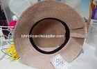 Folding Brim Pink Flower Womens Sun Hats Paper String , Party Sun Hat For Summer