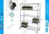 4 Tier Chrome Mobile Wire Shelving Wine Rolling Shelving with Brake Wheels
