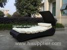 Comfortable Roofed Black Rattan Sun Lounger With White Cushion