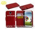 Red cell phone protection cases wallet for Samsung I9500 S4 with embossed logo